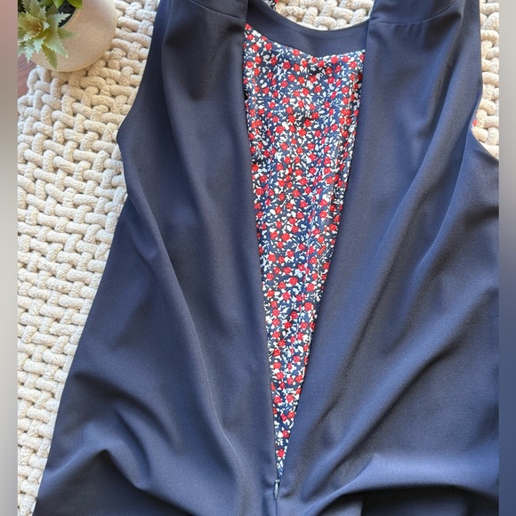 Tahari ASL Navy and Red Floral Side Neck Bow Shift Dress 2 - Picture 12 of 16